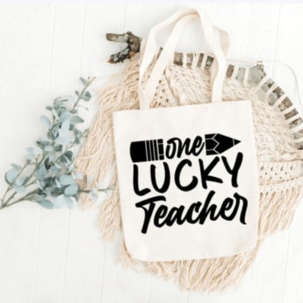 Custom Natural Canvas Teacher Tote One Lucky Teacher
